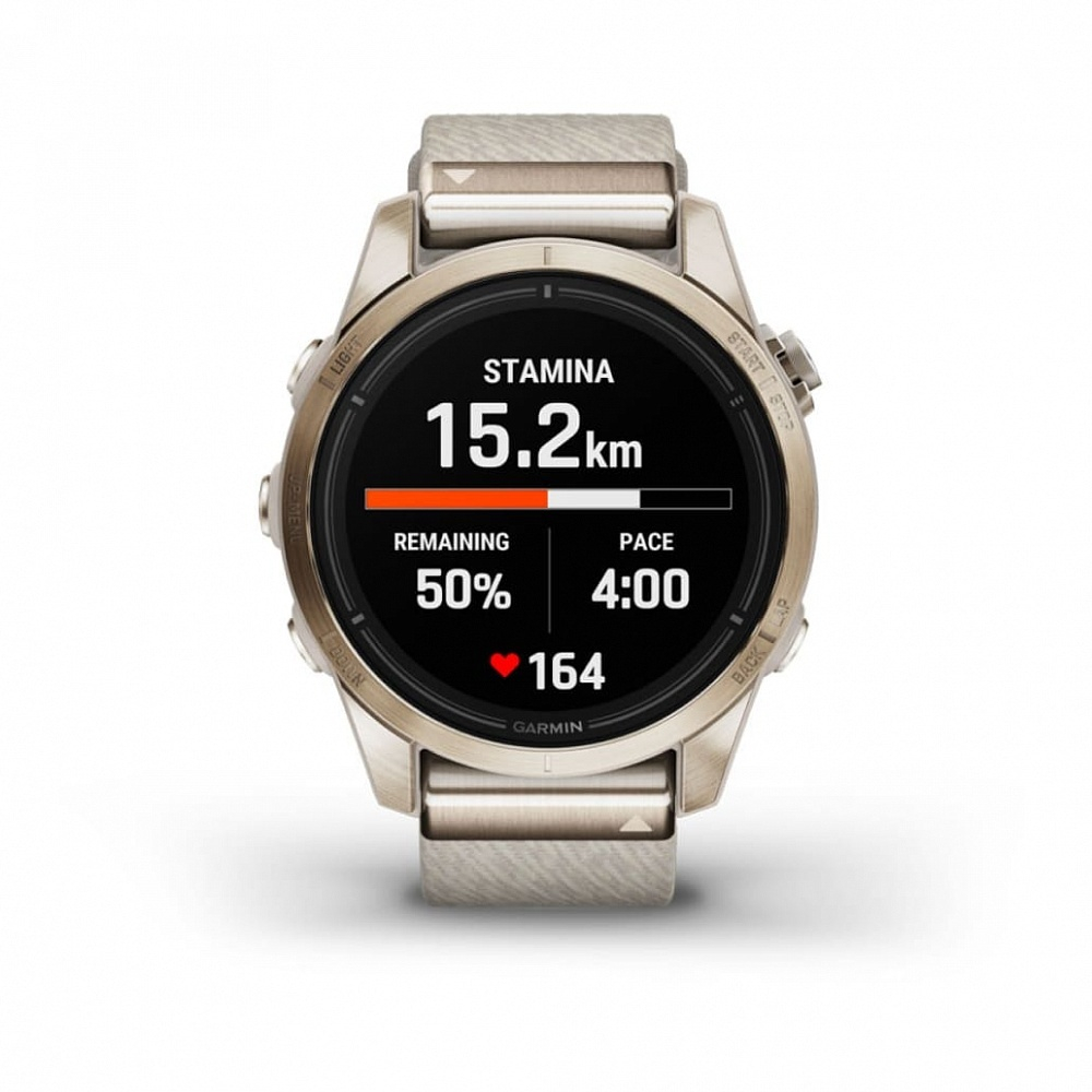 Смарт часы Garmin Epix Pro (Gen 2) Sapphire Edition 42 мм, золотистый корпус с нейлоновым ремешком сливочного цвета