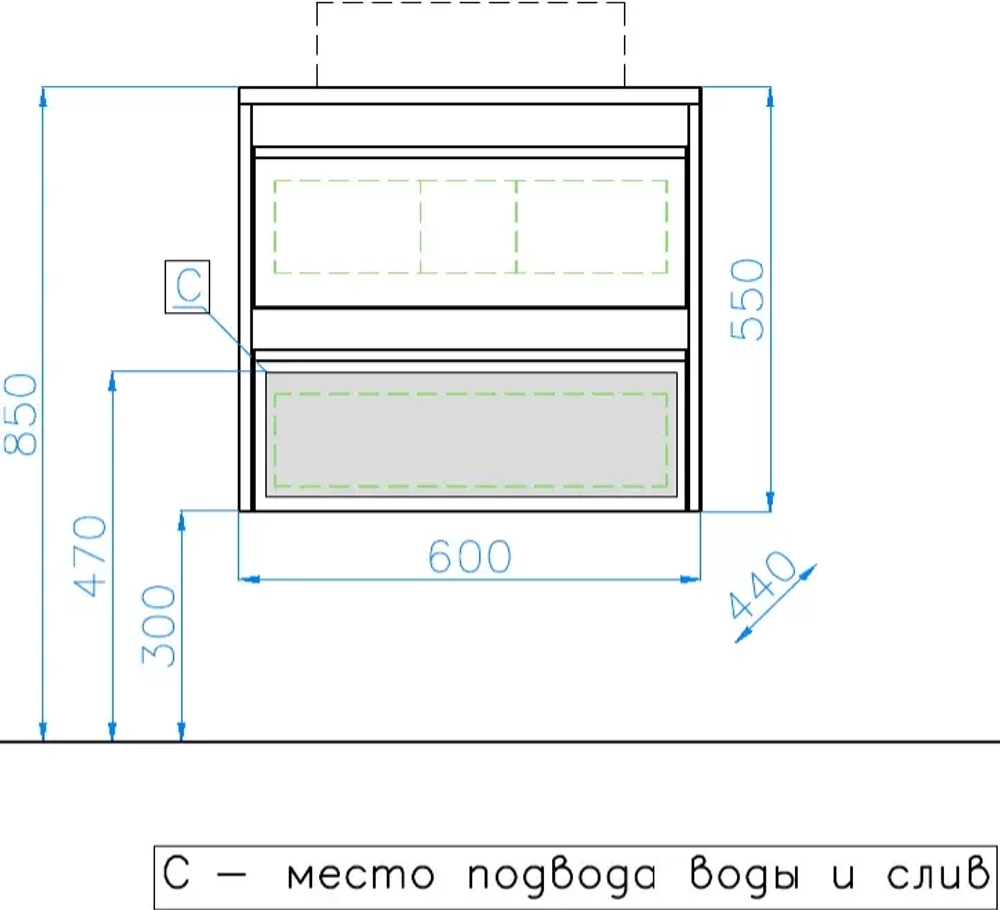Тумба подвесная "Монако 60" (2 ящ.), Гамма 56, Осина бел /бел лакобель, PLUS