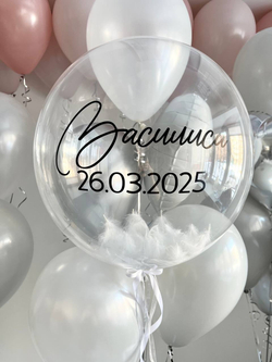 Воздушные шары с перьями белый/серый №3092