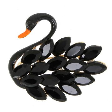 Брошь со стразами черный лебедь (017)