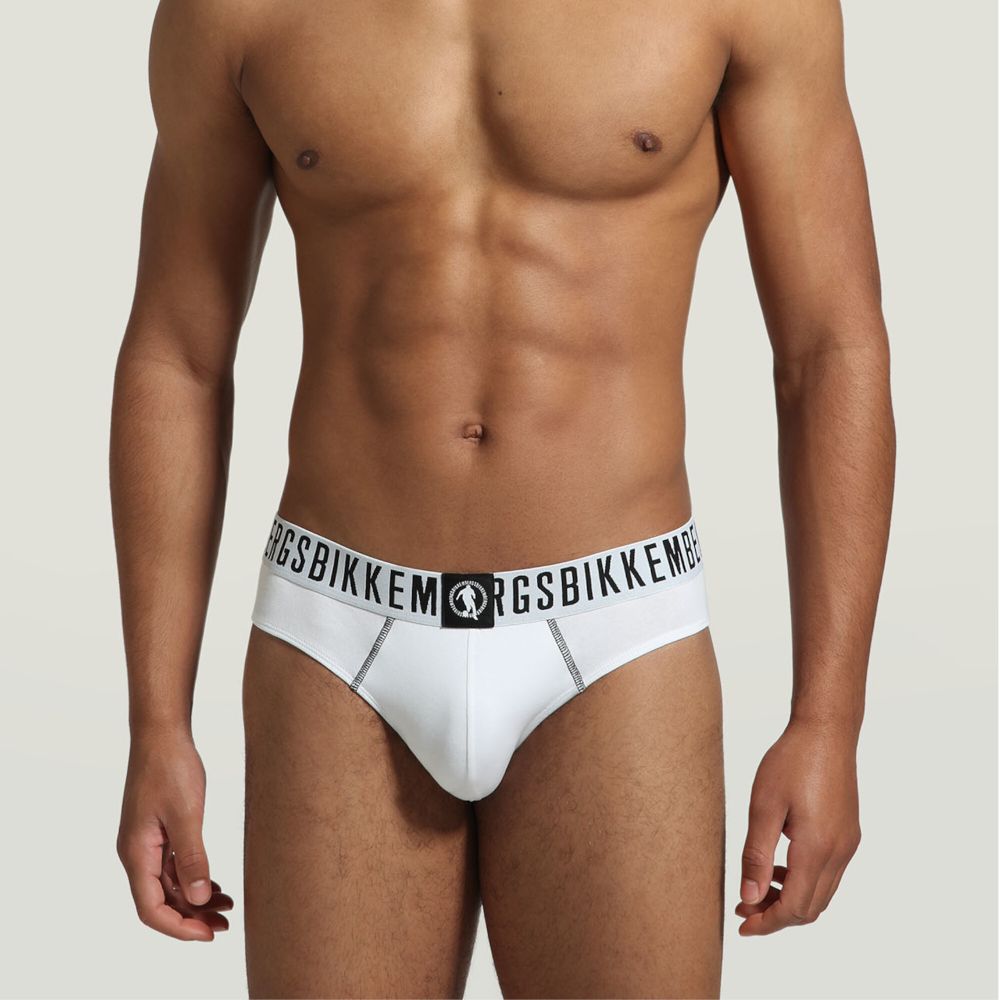 Мужские трусы брифы белые набор 2 в 1 Bikkembergs FASHION PUPINO BKK1USP06BI