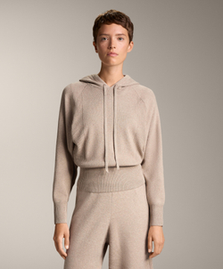 Oysho Вязаный джемпер в рубчик с капюшоном и приталенной талией, серо-коричневый