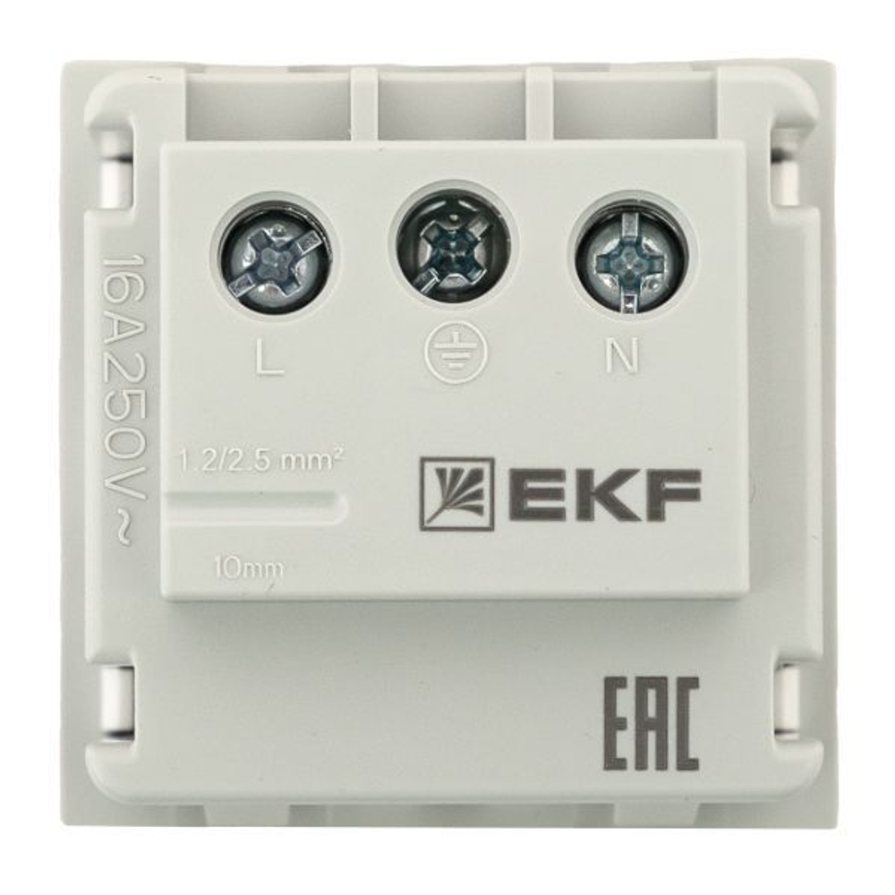 Розетка 45х45 с заземлением, с защ, шторками, 90 градусов, белая EKF