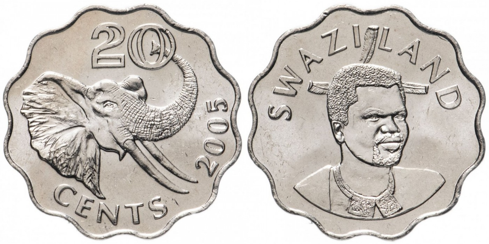 Эсватини (Свазиленд) 20 центов, 1998 - 2005 Слон aUNC