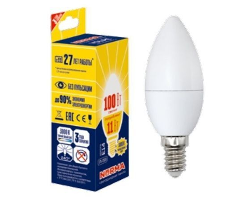 Лапочка Volpe NORMA свеча E27 7W(600lm) 4000K 4K матовая 37x100 LED-C37-7W/NW/E27/FR/NR, 1 шт.