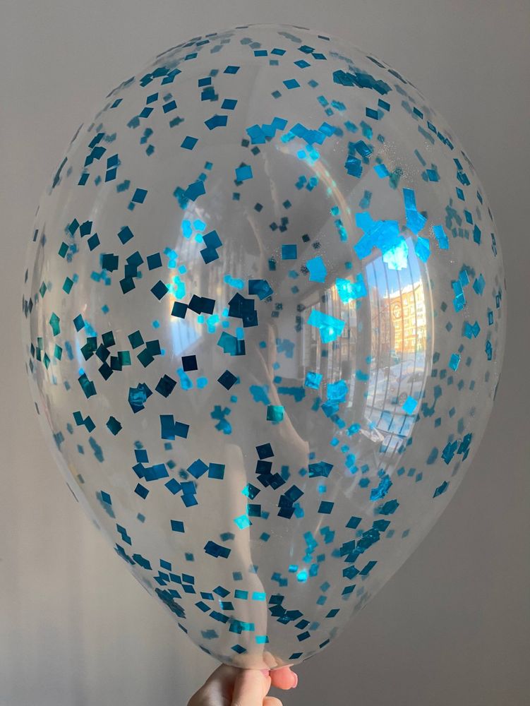 Воздушный шар с наполнением конфетти квадрат бирюзовый ПАЛИТРА №4330