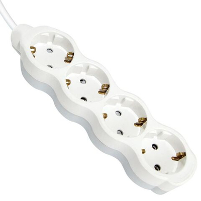 Удлинитель бытовой 4 гн, 1.5 м, ПВС, 3х1 мм2, с/з, 16 А, 250В,с з/ш, бело-сер, TDM, Люкс УЛ04, SQ130