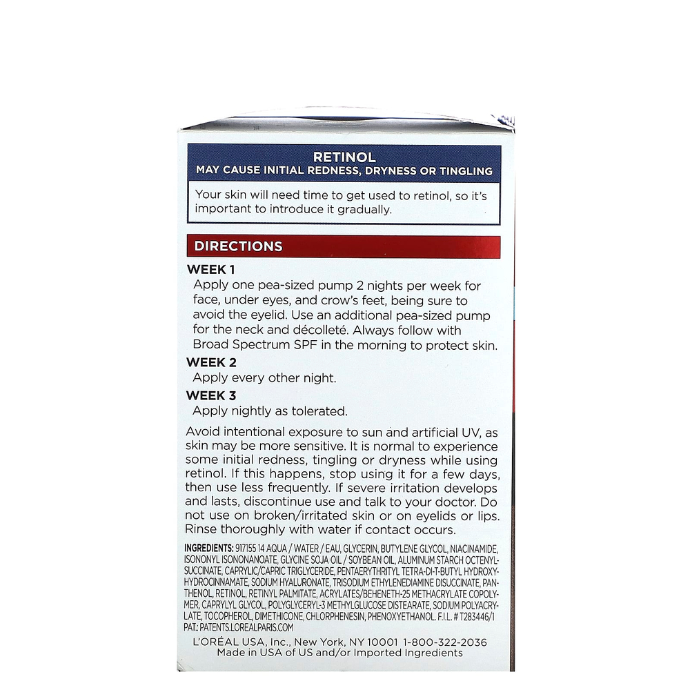 L'Oréal, Revitalift, ночной крем с ретинолом и ниацинамидом, без отдушек, 48 г (1,7 унции)