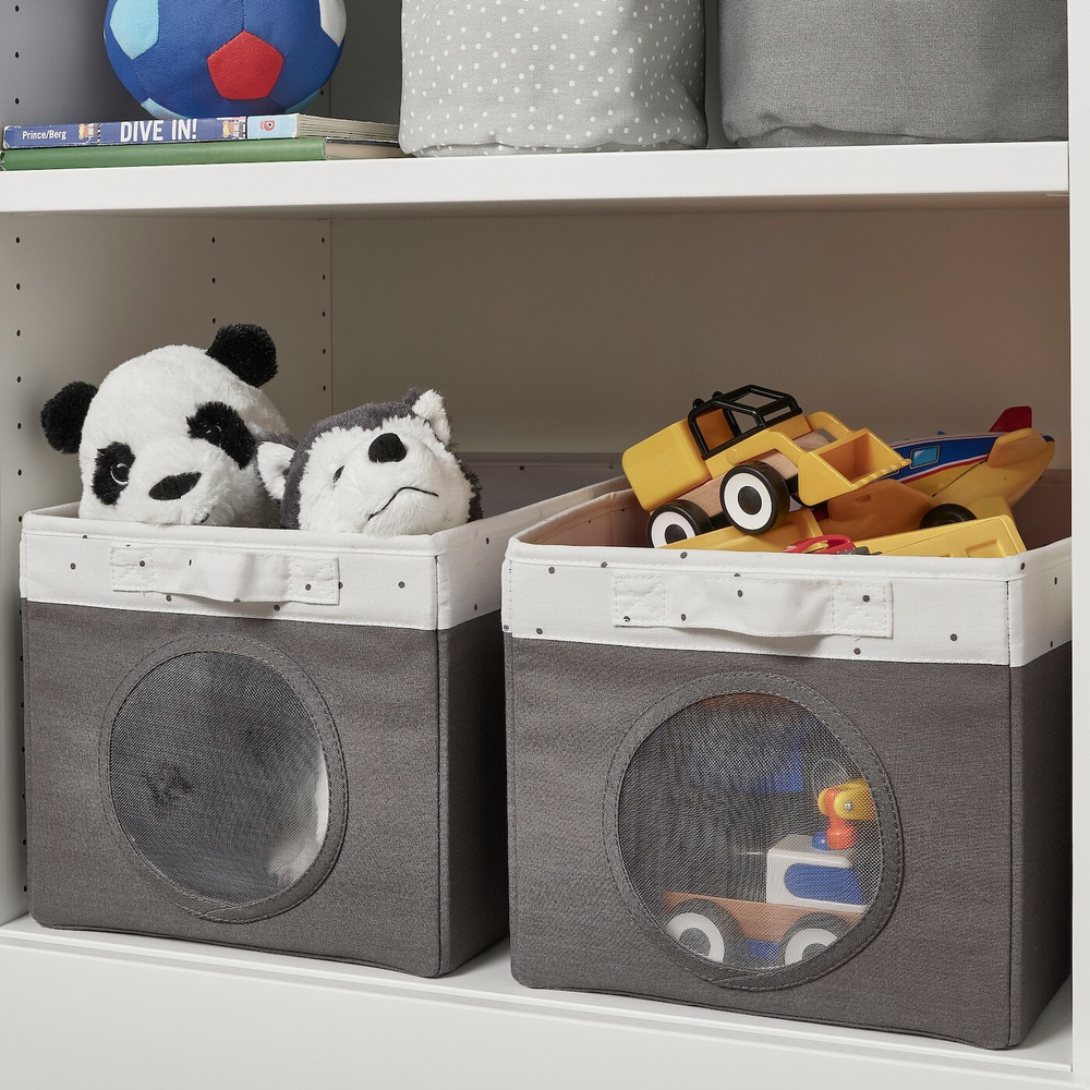 IKEA LEN  (ИКЕА ЛЕН)  -  Коробка, серый/белые точки, 25x37x22 см