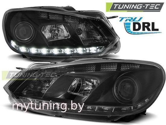 Передние фары VW Golf 6 tru drl black