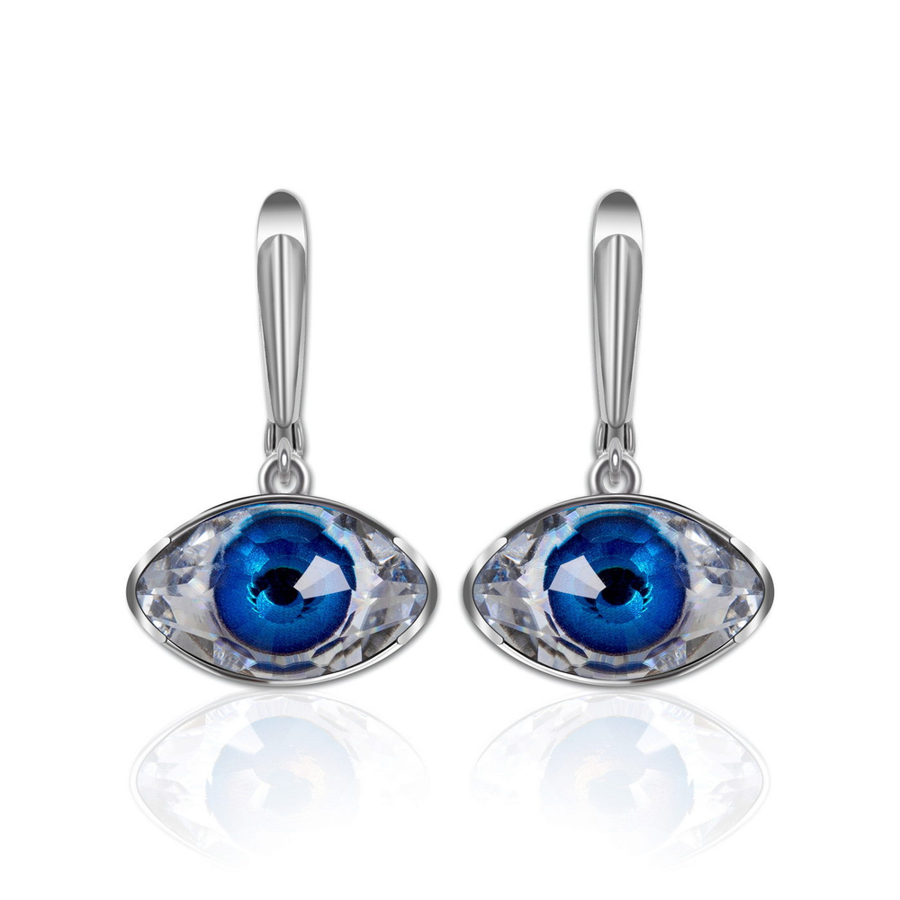 "Дентро"  серьги в родиевом покрытии из коллекции "Vision" от Jenavi с английским замком