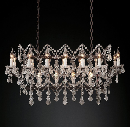 Подвесной дизайнерский светильник  19th C. Rococo Iron & Clear Crystal Rectangular Chandelier 39" by Restoration Hardware