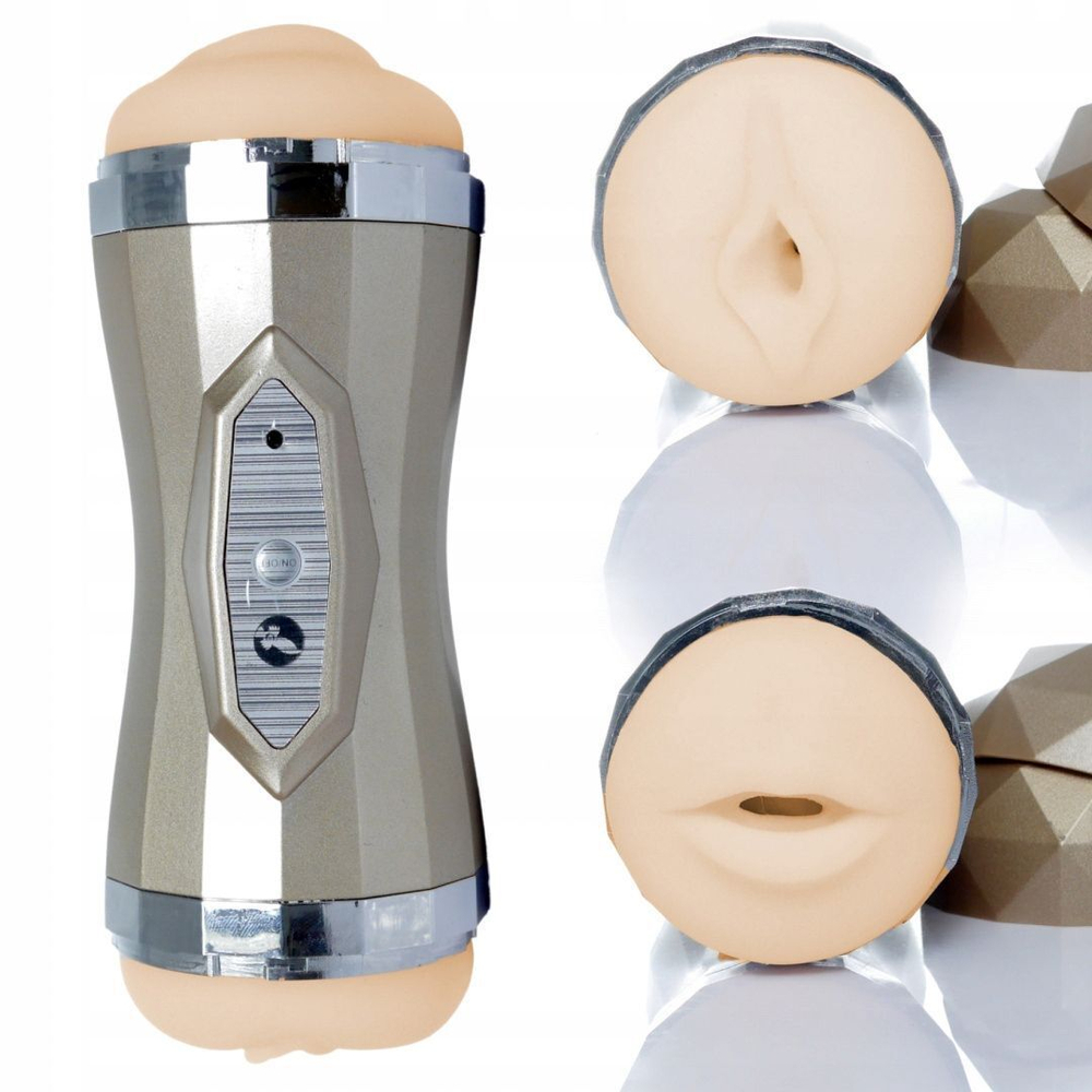 Двусторонний мастурбатор с вибрацией Double Delight - вагина и ротик (Цвет: телесный)