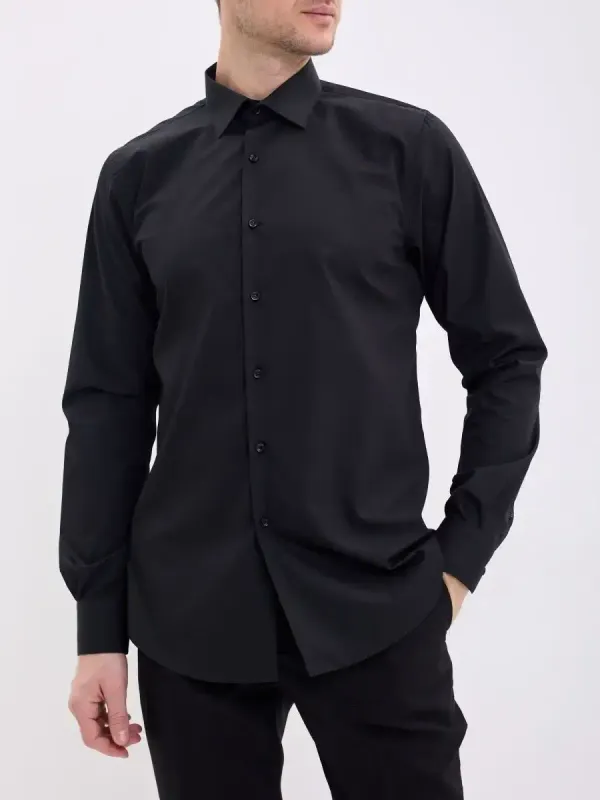 Рубашка на высокий рост LONG SLIM FIT с длинным рукавом, черная