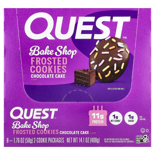 Quest Nutrition, Bake Shop, глазированное печенье, шоколадный торт, 8 пакетиков по 50 г (1,76 унции)