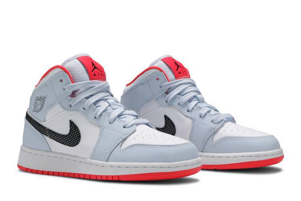 Кроссовки Jordan Air Jordan 1 Mid Half Blue Polka Dot Swoosh GS (Подростковая размерная сетка)