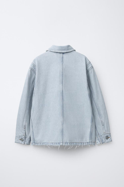 ZARA ДЖИНСОВАЯ КУРТКА-РУБАШКА С КАРМАНАМИ, СИНИЙ