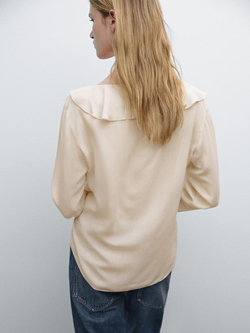 Massimo Dutti Рубашка с воланами и асимметричным низом, натуральный, кремовый