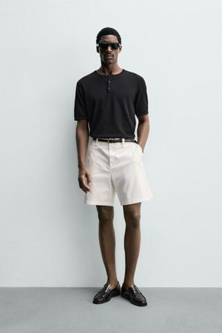 ZARA ШОРТЫ ЧИНОС REGULAR FIT, ЖЕЛТОВАТО-БЕЛЫЙ