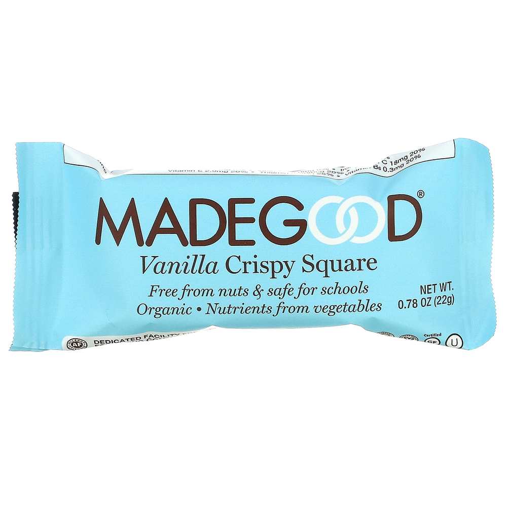 MadeGood, Хрустящие квадраты, ваниль, 6 батончиков, 22 г (0,78 унции) каждый