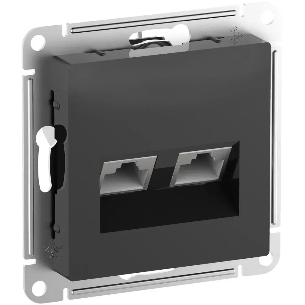 ATLASDESIGN РОЗЕТКА двойная компьютерная RJ45+RJ45 кат. 6А, механизм, КАРБОН