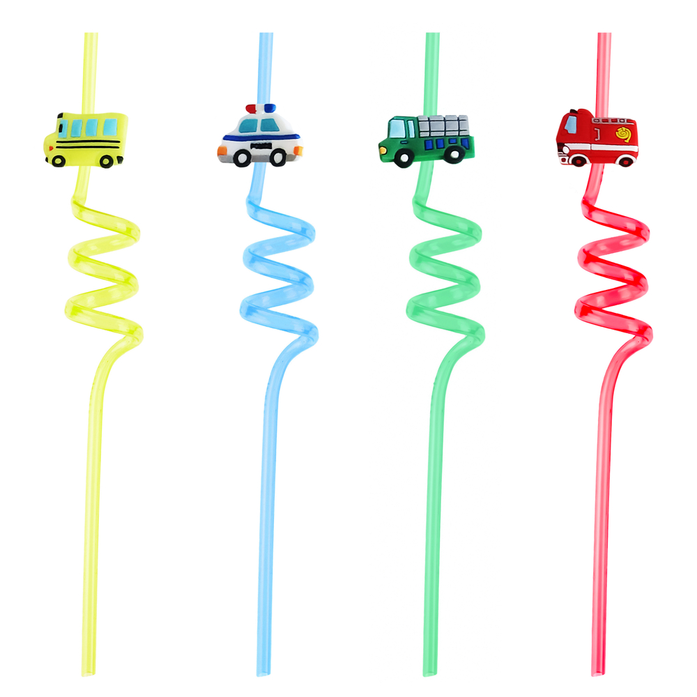 Трубочки для коктейлей пластиковые «Машинки» ассорти, 4 шт
