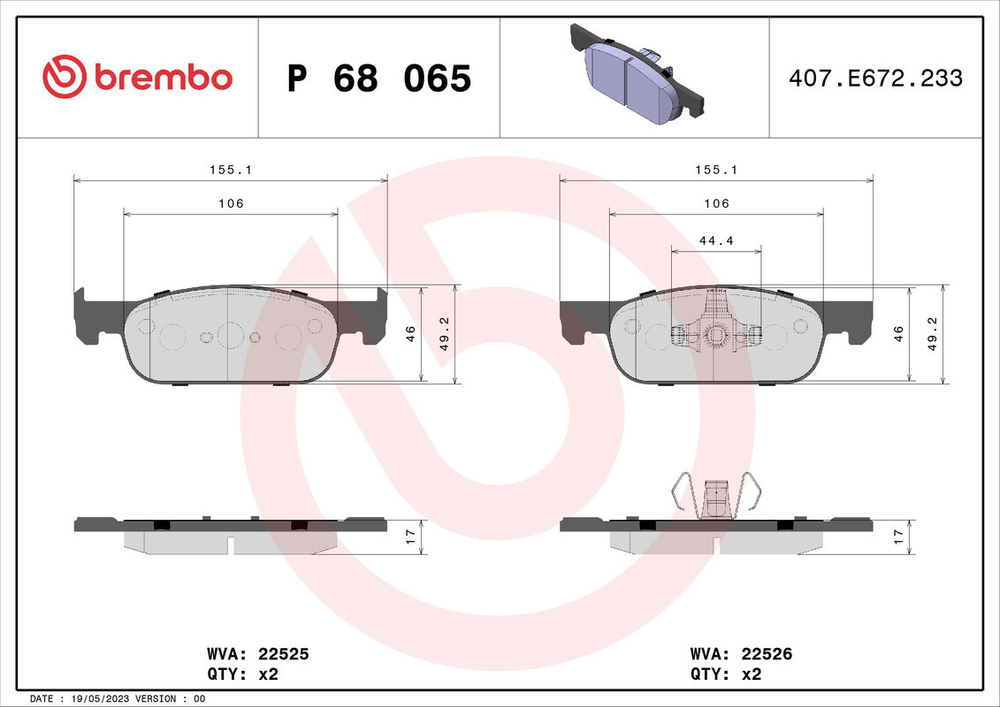 BREMBO - P68065-BRB - Brake Pad Set, disc brake