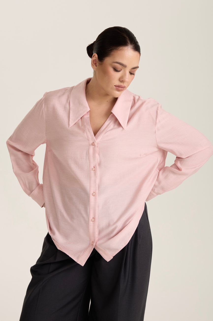 Блузка с отложным воротником, пудра