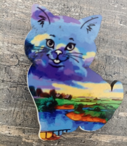 Брошь "Кот вечерний пейзаж"