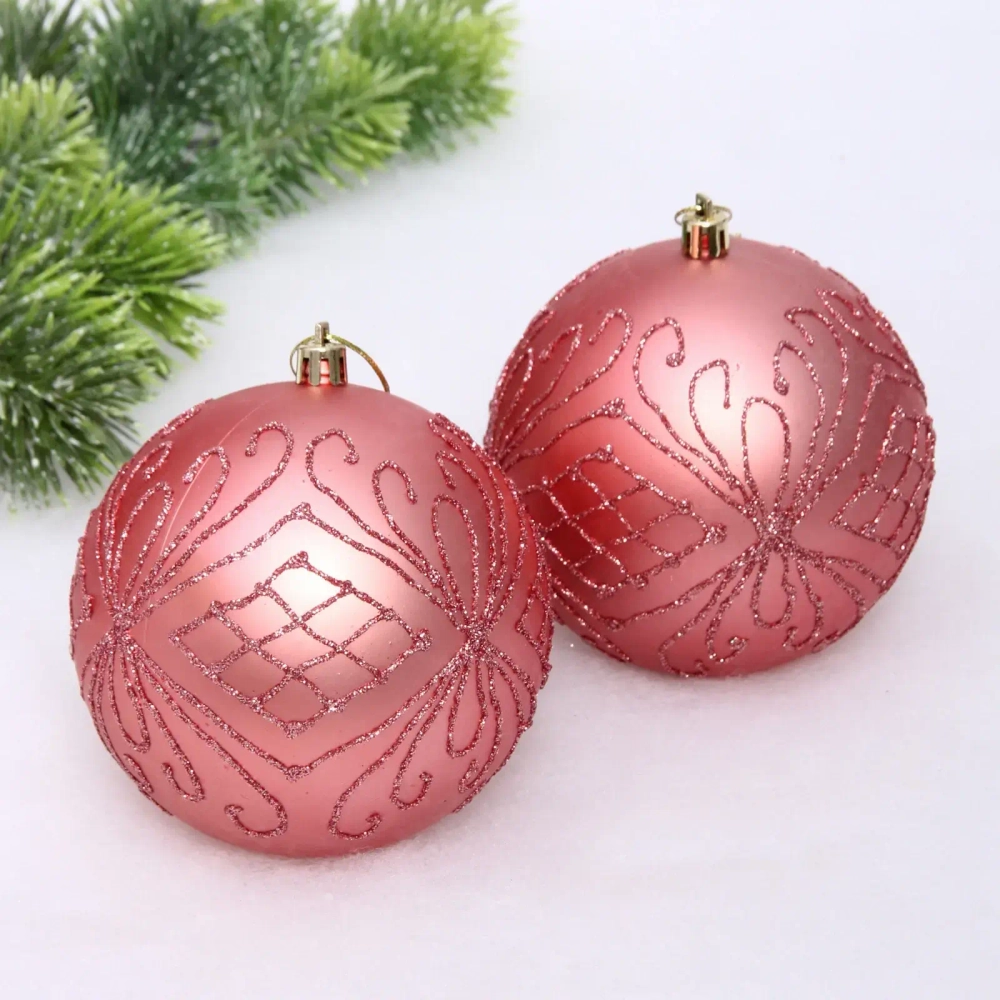 Новогодние шары 10 см (набор 2 шт) «Загадочная мечта», розовое золото