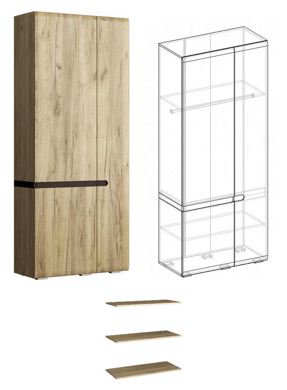 Шкаф 2х. створчатый Ультра серый крафт/дуб приморский + полки