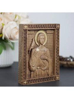 Святой Трифон икона деревянная резная, ясень, 19.5х14.5 см