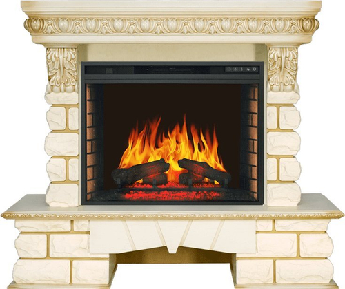 Каминокомплект Pierre Luxe LORD - Слоновая кость / Белый с очагом Vision 28 EF LED FX