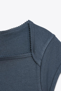 ZARA ФУТБОЛКА ИЗ ХЛОПКА И МОДАЛА, МОРСКОЙ СИНИЙ