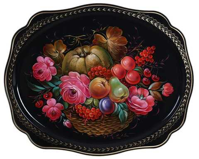 Жостовский поднос декоративный, размер 52х42 см (A27), металлический