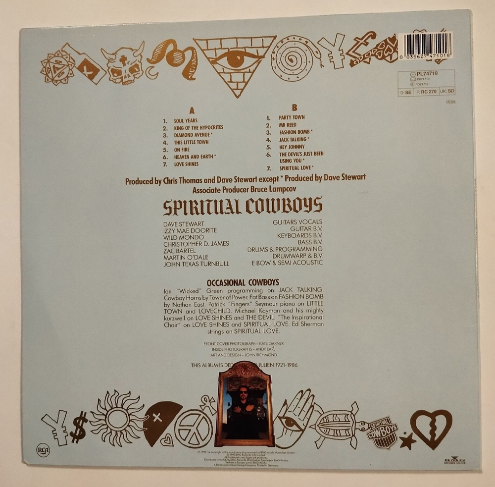 Винтажная виниловая пластинка LP Dave Stewart And The Spiritual Cowboys (Germany 1990)
