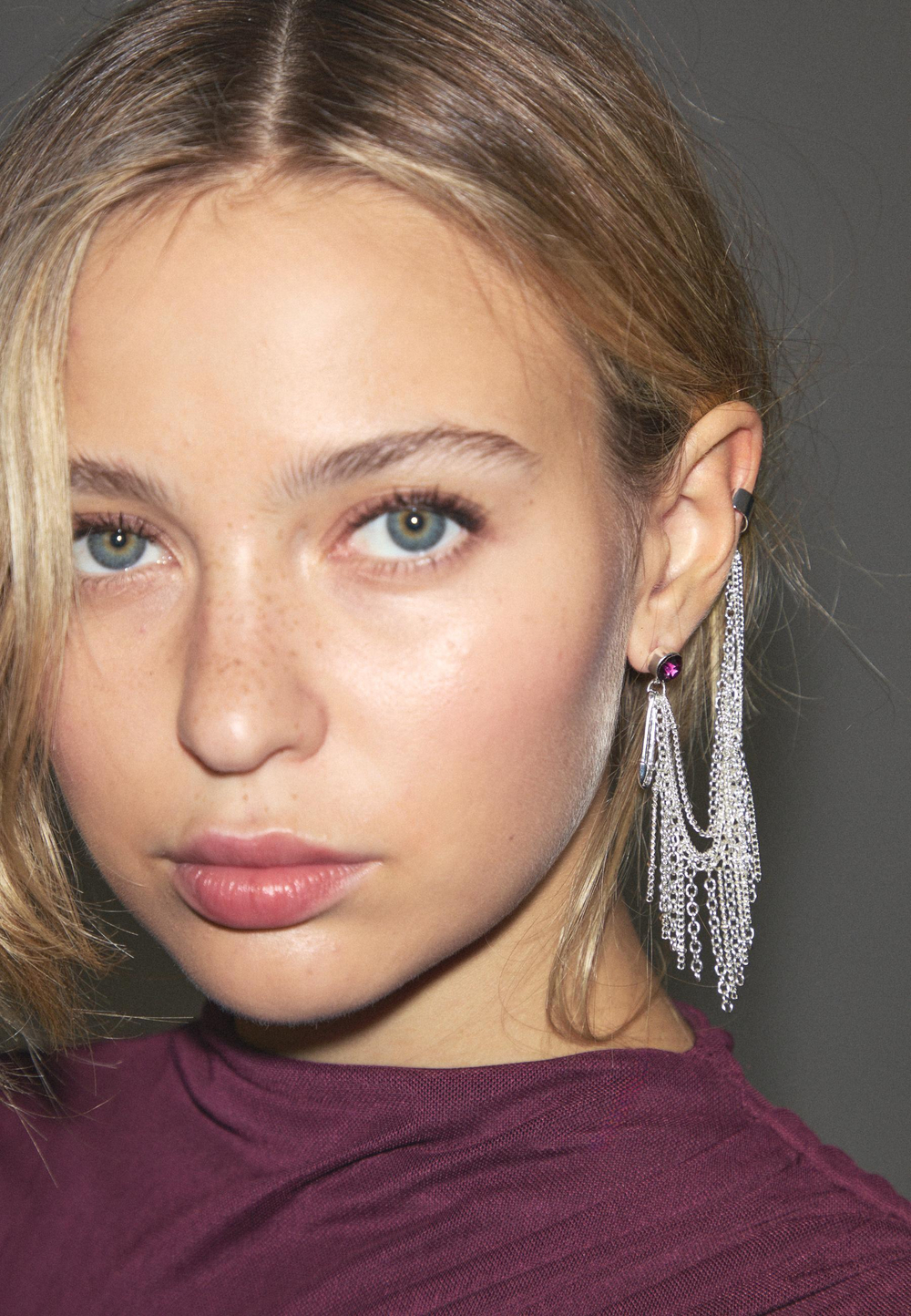 STRADIVARIUS Серьга-кафф с каскадной цепочкой, серый