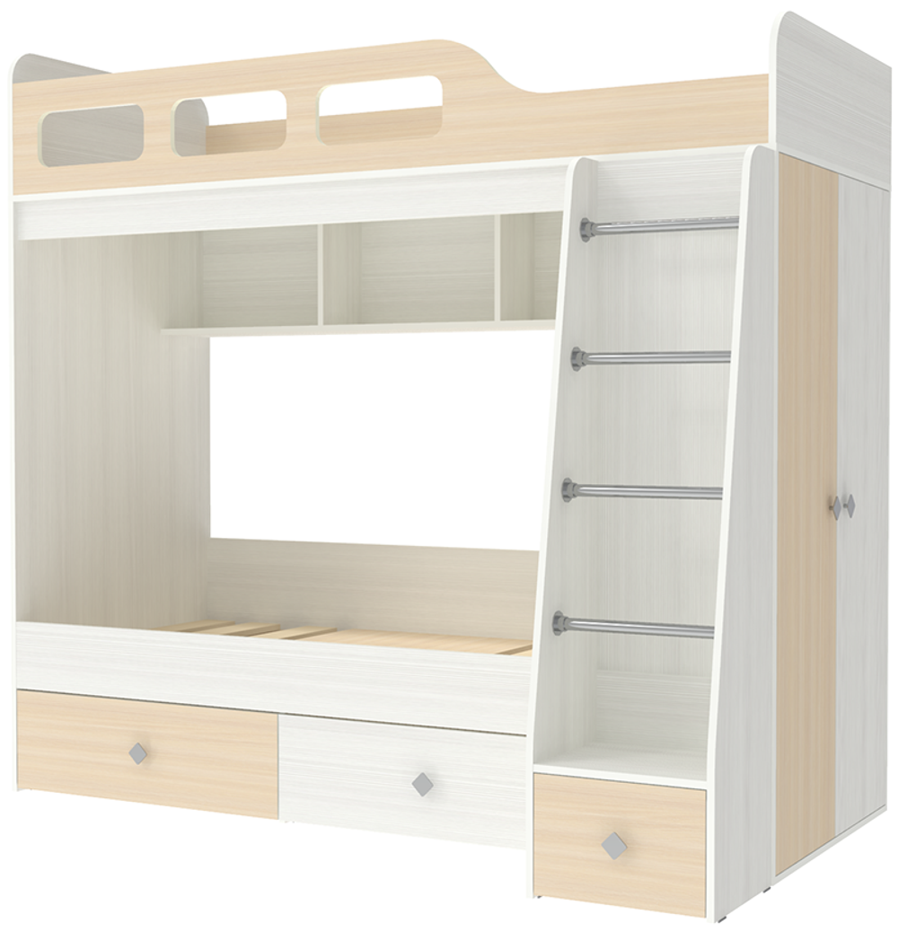 Двухъярусная кровать КарИВи Астра 3 Белое Дерево  Дуб Молочный