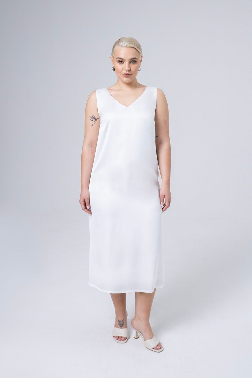 Платье-комбинация двухслойное, на широких бретелях, молочный
