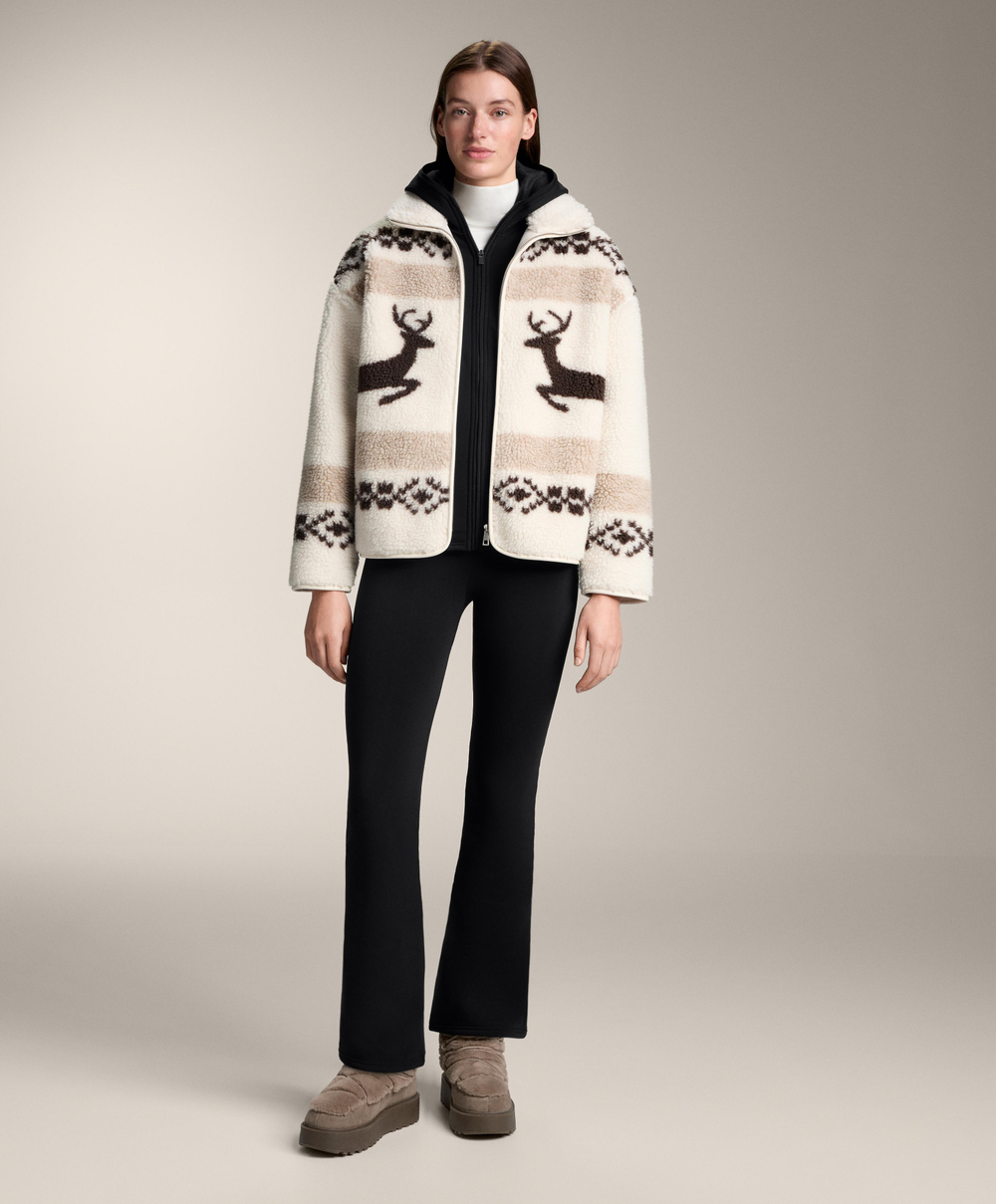 Oysho Куртка из искусственной овчины с оленями и высоким воротником, экрю