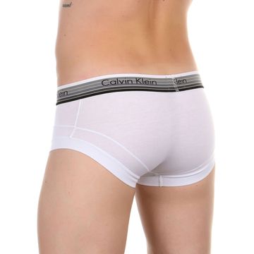 Мужские трусы хипсы белые с серой резинкой в полоску Calvin Klein