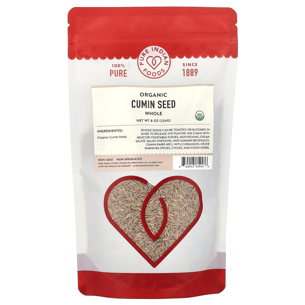 Pure Indian Foods, Органические семена тмина, цельные, 226 г (8 унций)