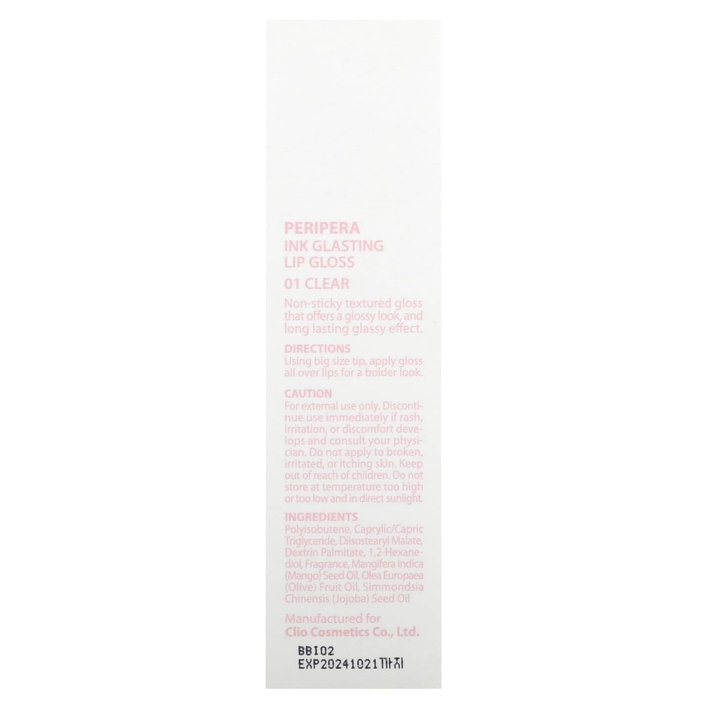Peripera, Блеск для губ Ink Glasting, 01 прозрачный, 4,5 мл (0,15 жидк. унц.)