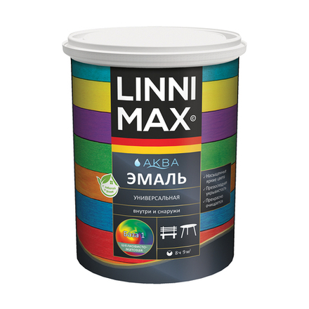 Эмаль акриловая Linnimax Аква, шелковисто-матовая, база 1, белая, 9 л