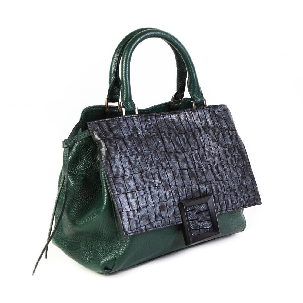 Оригинальная женская маленькая зелёная сумочка с декоративной пряжкой из натуральной кожи 26х21х10,5 см Doublecity 9646 Green