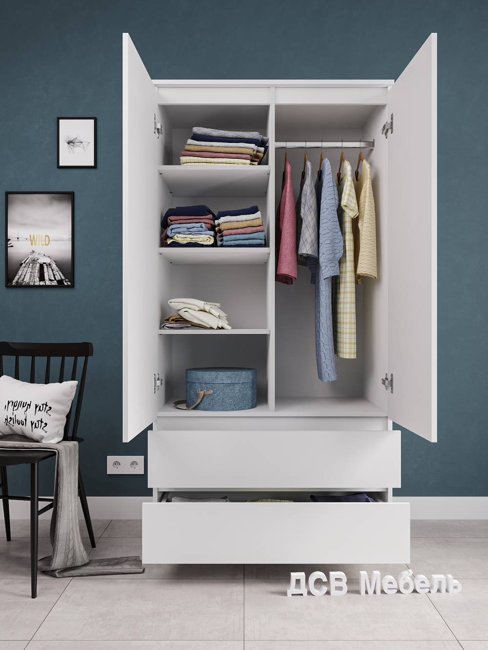 Шкаф Мори МШ900.1 (ш904*г504*в1800мм) Белый