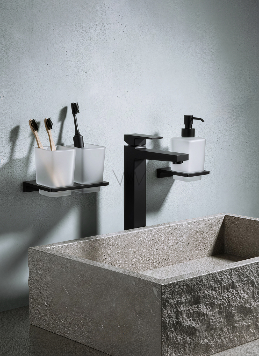 Смеситель для раковины высокий WONZON & WOGHAND CUBE 2.0, Черный матовый (WW-88019068-MB)