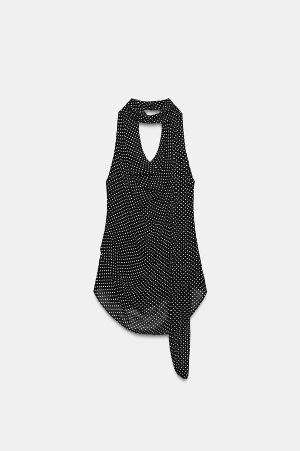 ZARA ТОП С ГОРЛОВИНОЙ ХАЛТЕР И ГОРОШКОМ — ZW COLLECTION, ЧЕРНЫЙ/БЕЛЫЙ