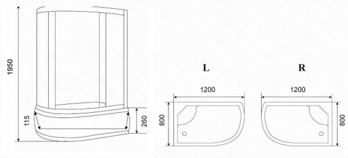 Уголок ZFM1201R душевой PARLY с поддоном (120х80х195)