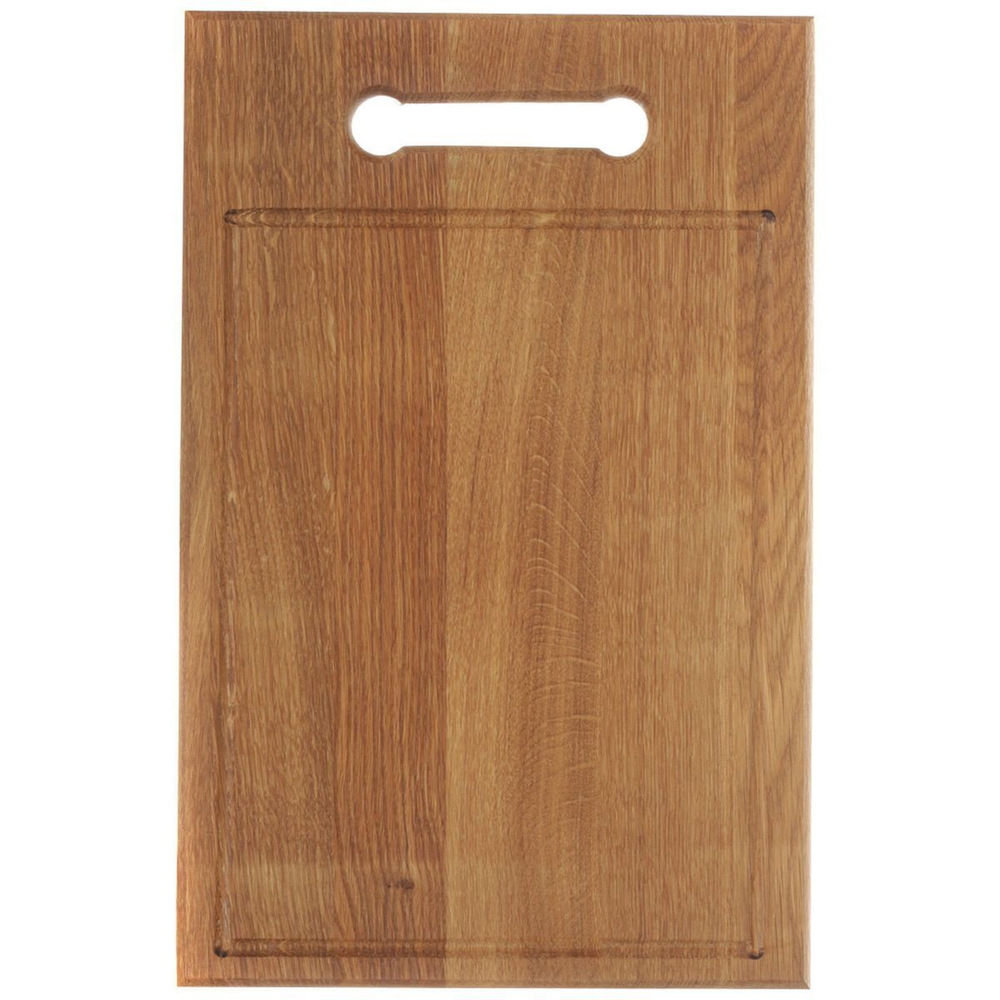 Доска разделочная дуб, 38х25 см, с ручкой, с кровостоком, Д08
